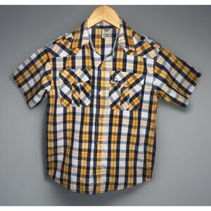 American Hawk Boys Plaid Shirt Sz 10 Short Sleeve Button Up Cotton Pocket Casual